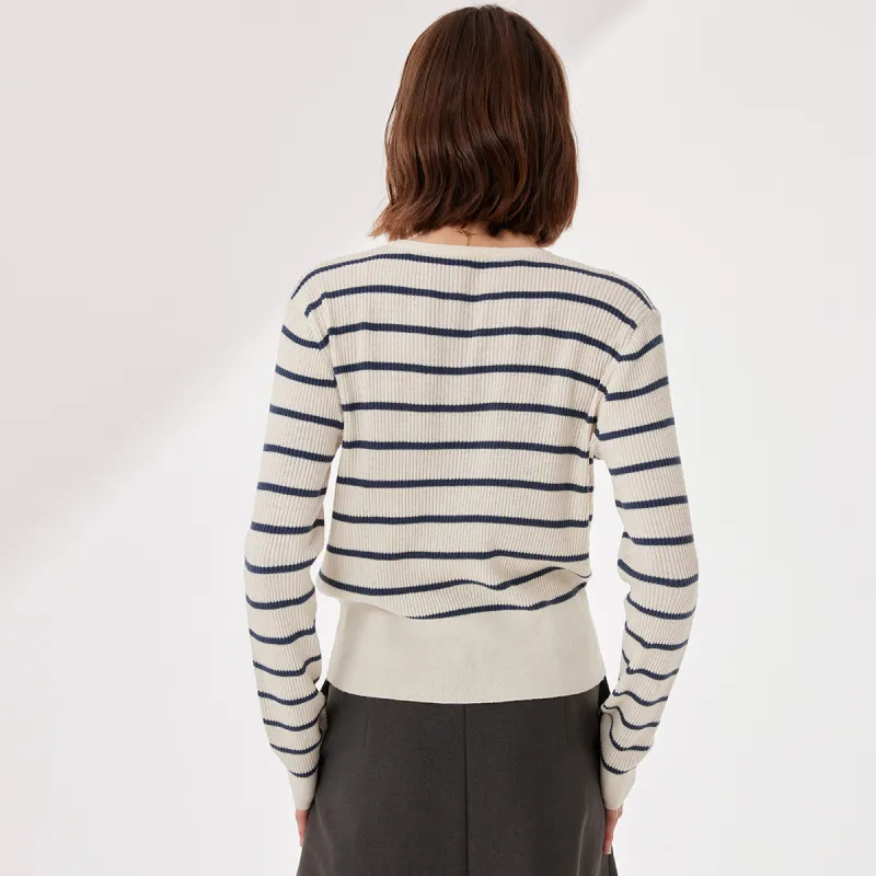 NAWAIN Sweater Women's Beige Blue Stripes-2