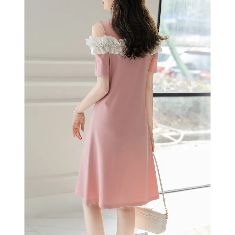 【dme】 Short Sleeved Dresses Women's Leather Pink-4