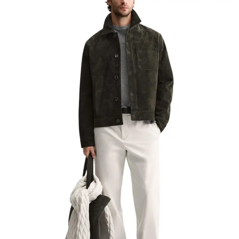 ZARA Leather Jacket Men's Green-2