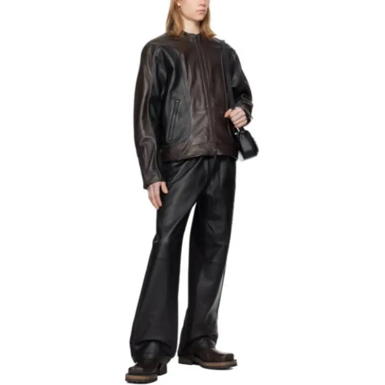 DIESEL Leather Jacket Men's Black Brown-3