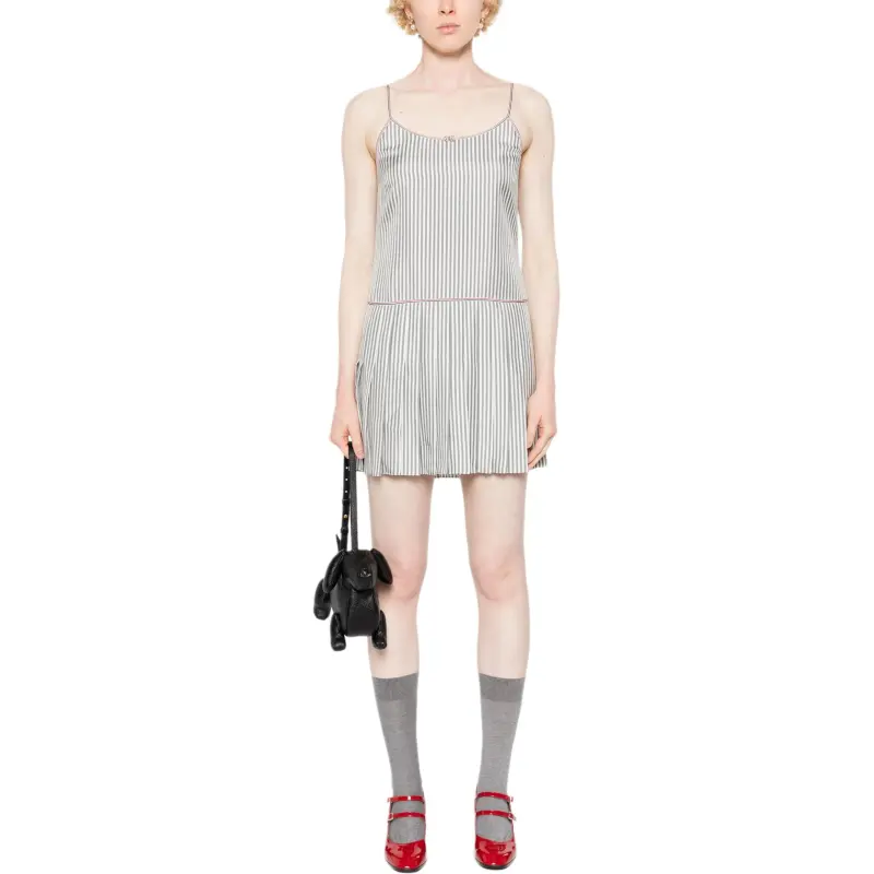 THOM BROWNE Striped Pleated Minidress-1