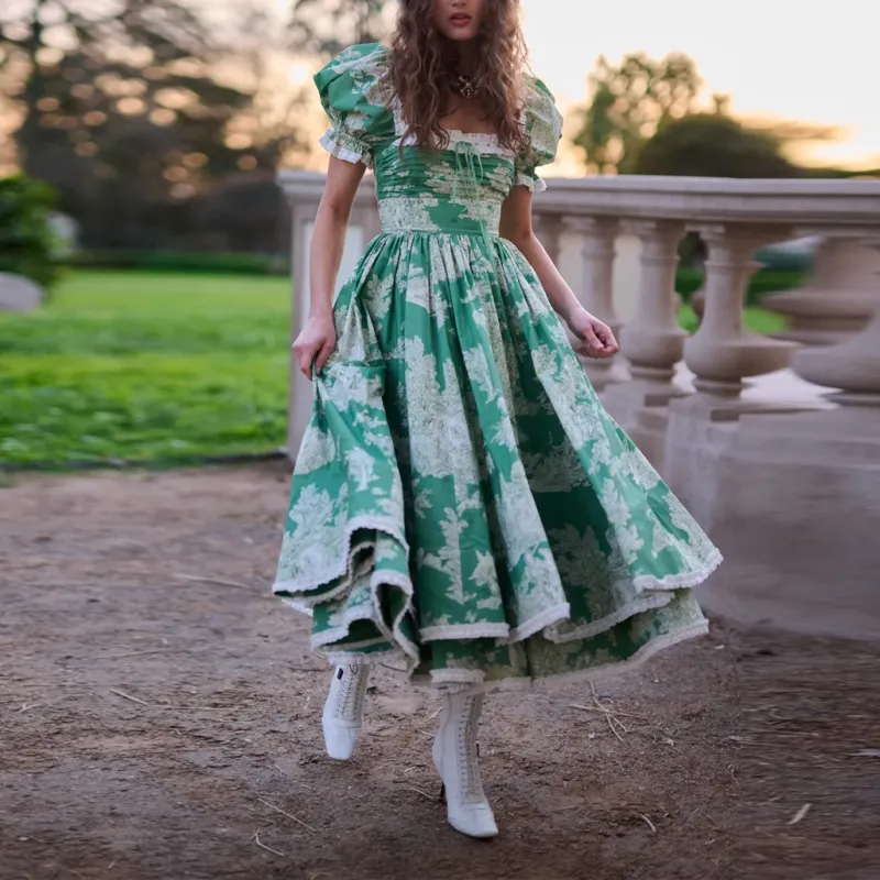 Selkie Collection FW24 Short Sleeved Dresses Women's CEDAR TOILE Green Pastoral Lifestyle Print-3