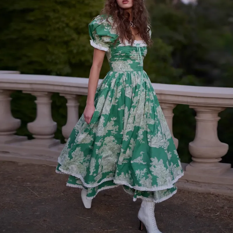 Selkie Collection FW24 Short Sleeved Dresses Women's CEDAR TOILE Green Pastoral Lifestyle Print-2
