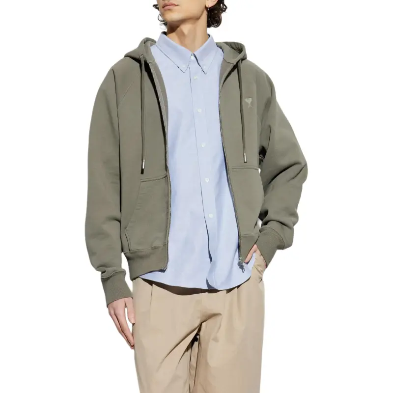 Ami Paris Ami De Coeur Logo Embroidered Zipped Hoodie-1