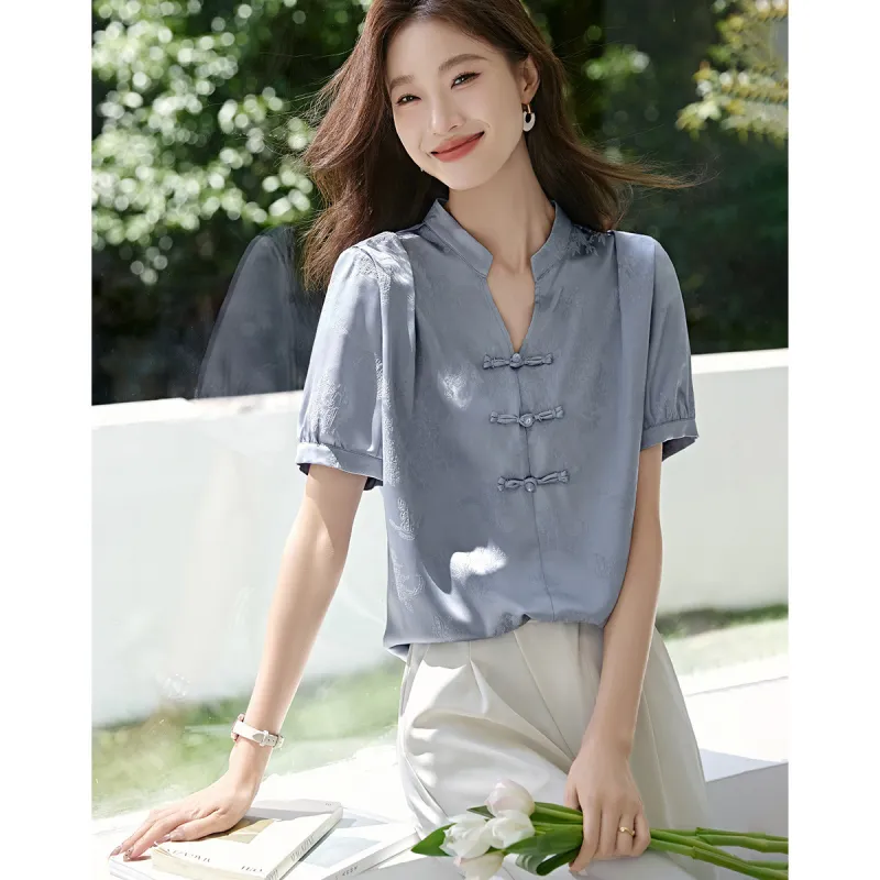 Mo Han Yi Mei Shirt Women's Sea Salt Blue-1