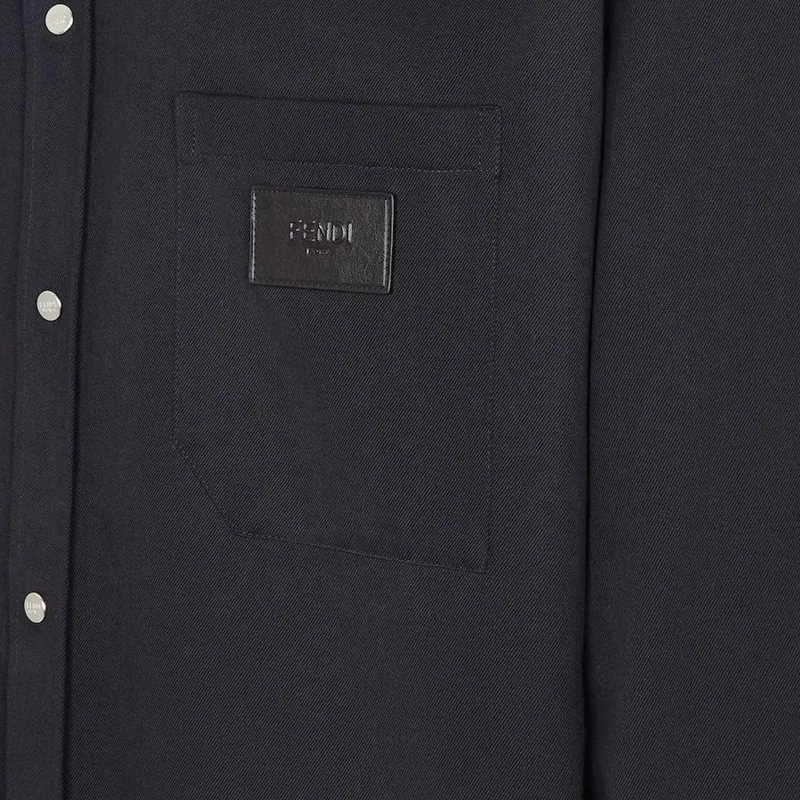 FENDI Roma Logo Patch Denim Shirt-3
