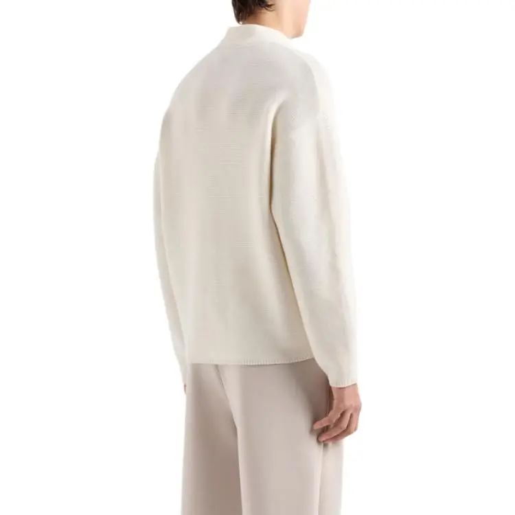 EMPORIO ARMANI Virgin Wool Mock neck Jumper In A Links stitch Motif-3
