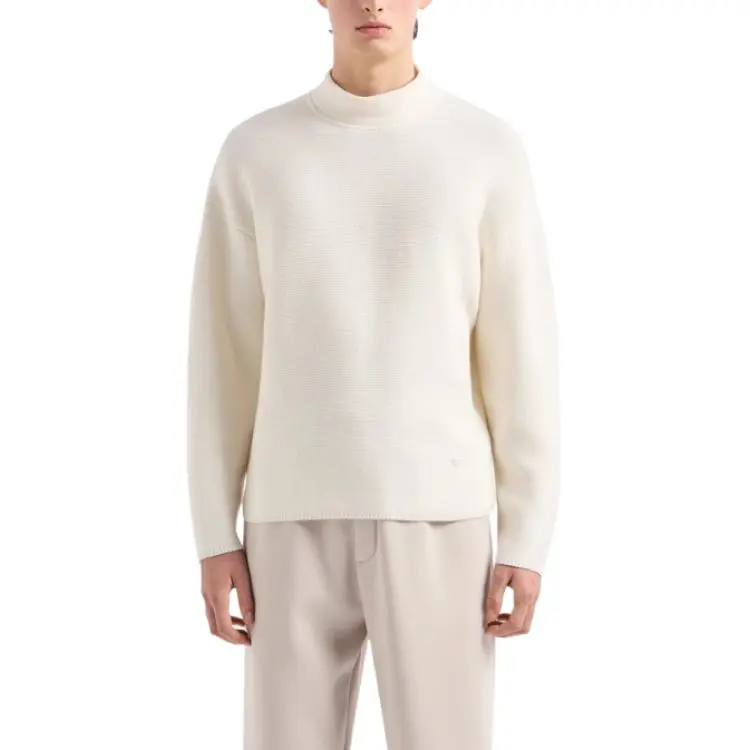 EMPORIO ARMANI Virgin Wool Mock neck Jumper In A Links stitch Motif-2