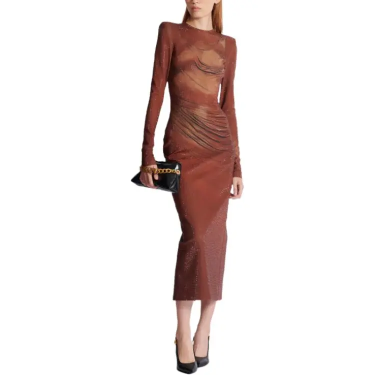 BALMAIN Rhinestone embellished Printed Maxi Dress-1