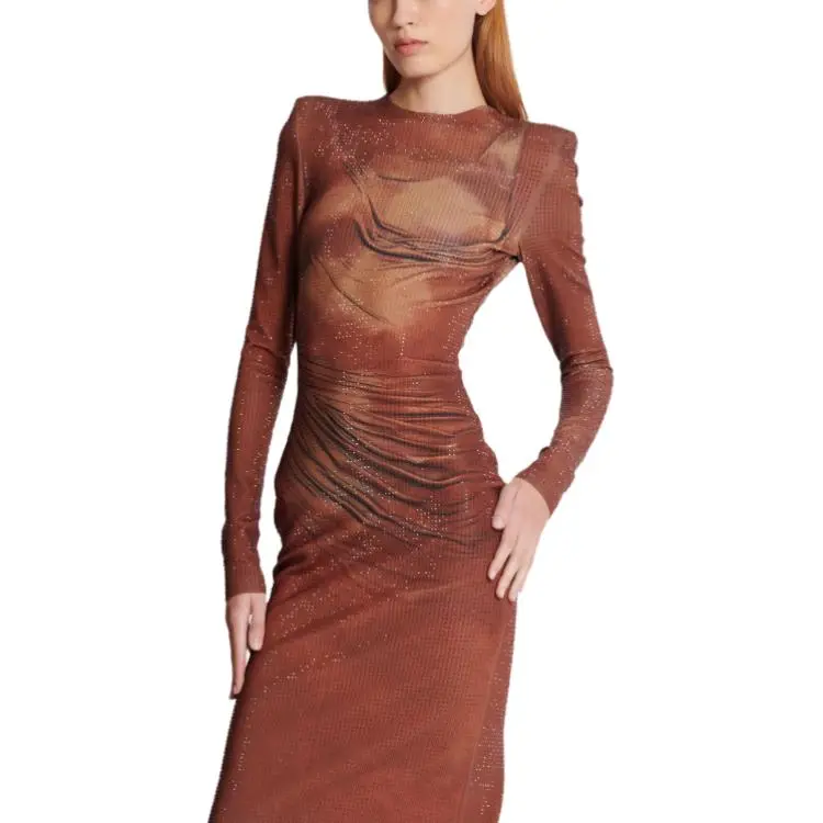 BALMAIN Rhinestone embellished Printed Maxi Dress-5