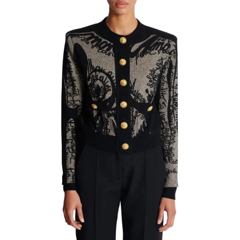 BALMAIN Intarsia knit Logo Cardigan-4
