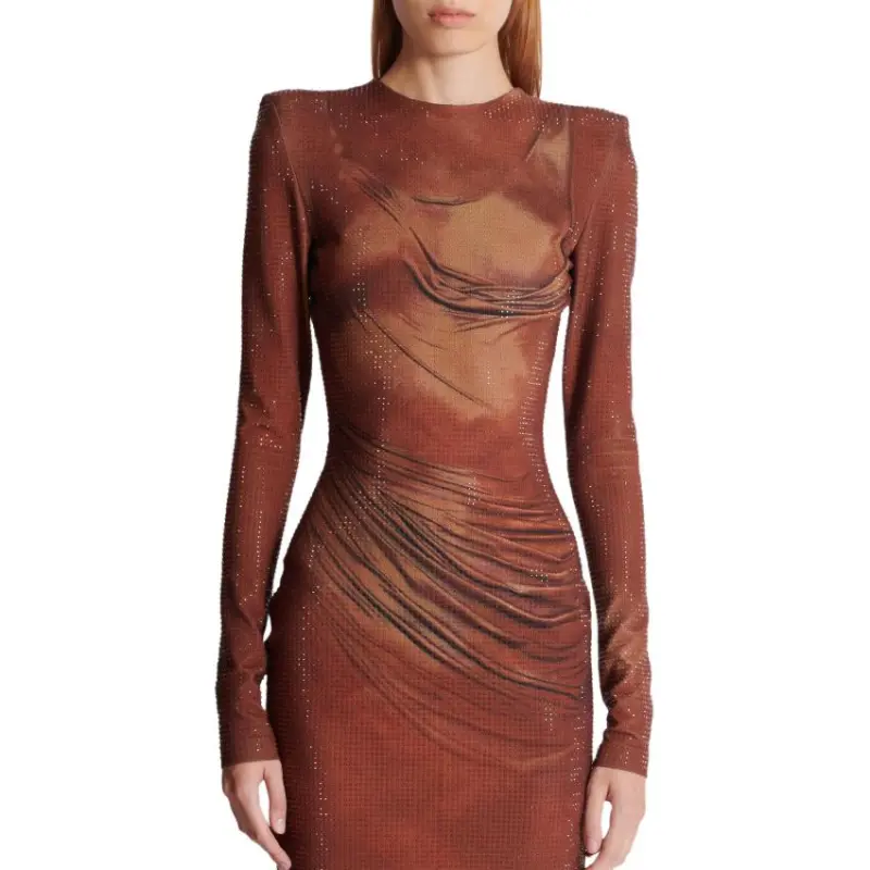BALMAIN Rhinestone embellished Printed Maxi Dress-4