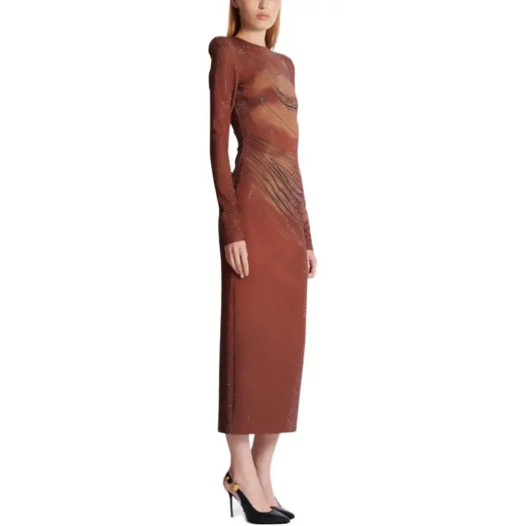BALMAIN Rhinestone embellished Printed Maxi Dress-3