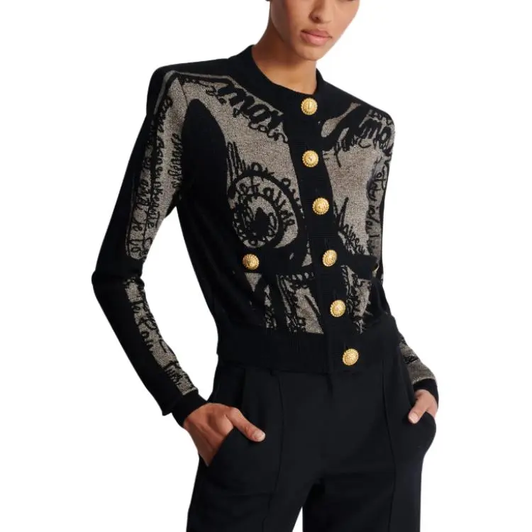 BALMAIN Intarsia knit Logo Cardigan-5