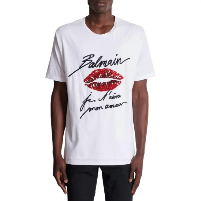 BALMAIN Love Letter And Lips Embroidered T Shirt-4