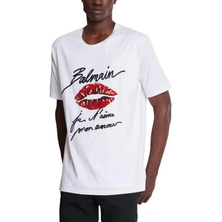 BALMAIN Love Letter And Lips Embroidered T Shirt-5