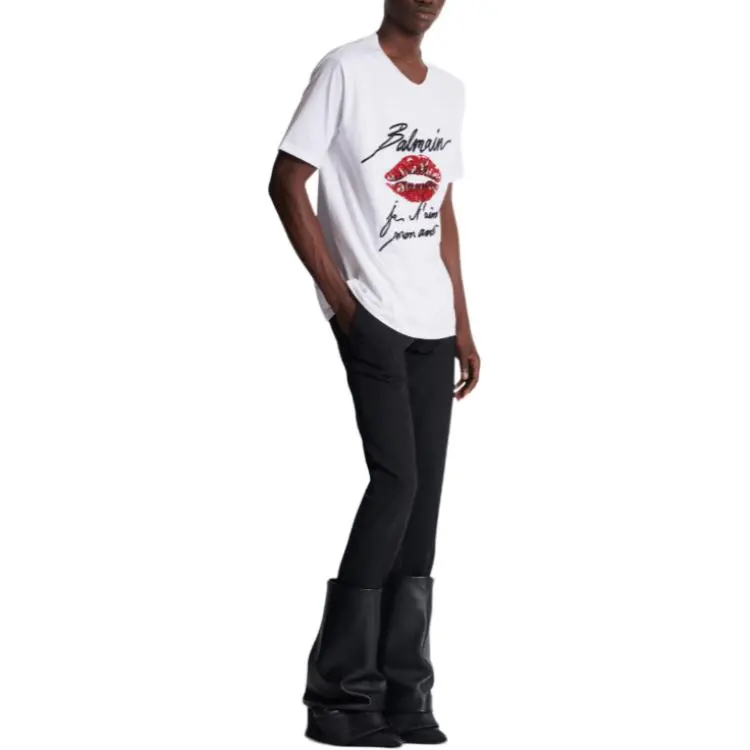 BALMAIN Love Letter And Lips Embroidered T Shirt-3