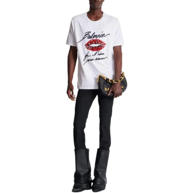 BALMAIN Love Letter And Lips Embroidered T Shirt-1
