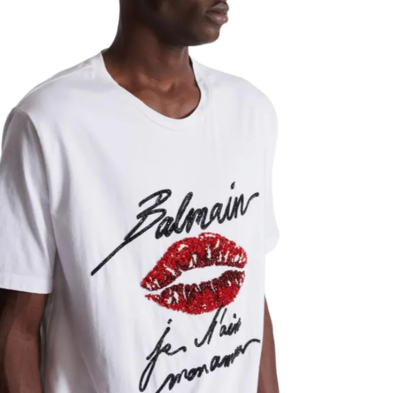 BALMAIN Love Letter And Lips Embroidered T Shirt-6