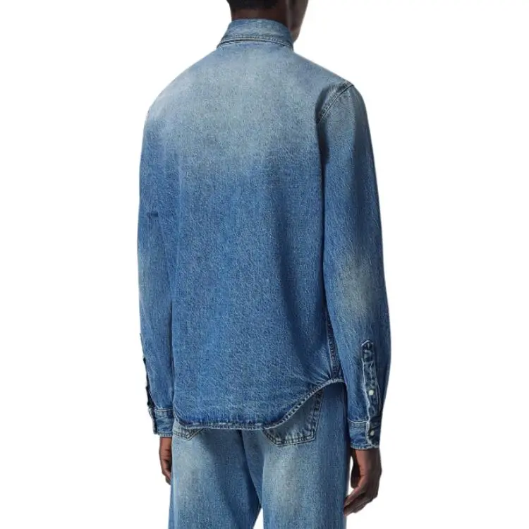 VERSACE Logo Embossed Button Up Denim Shirt-3