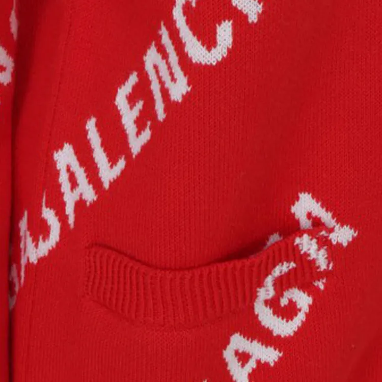 Balenciaga All Over Logo Cardigan 'Red/White'-5