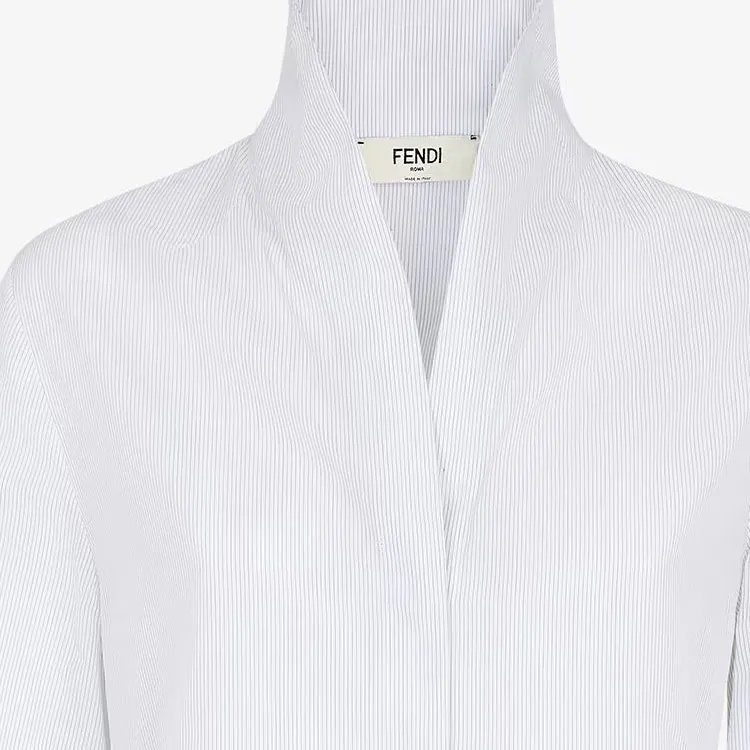 FENDI Long Sleeved V Neck Striped Shirt-2