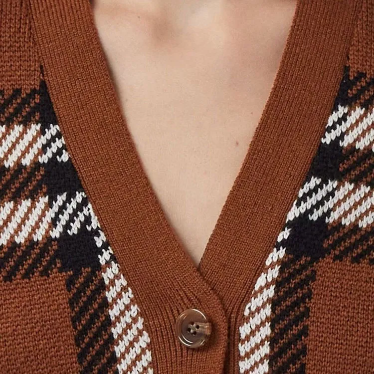 Burberry Jacquard Check Cropped Cardigan 'Dark Birch Brown'-4
