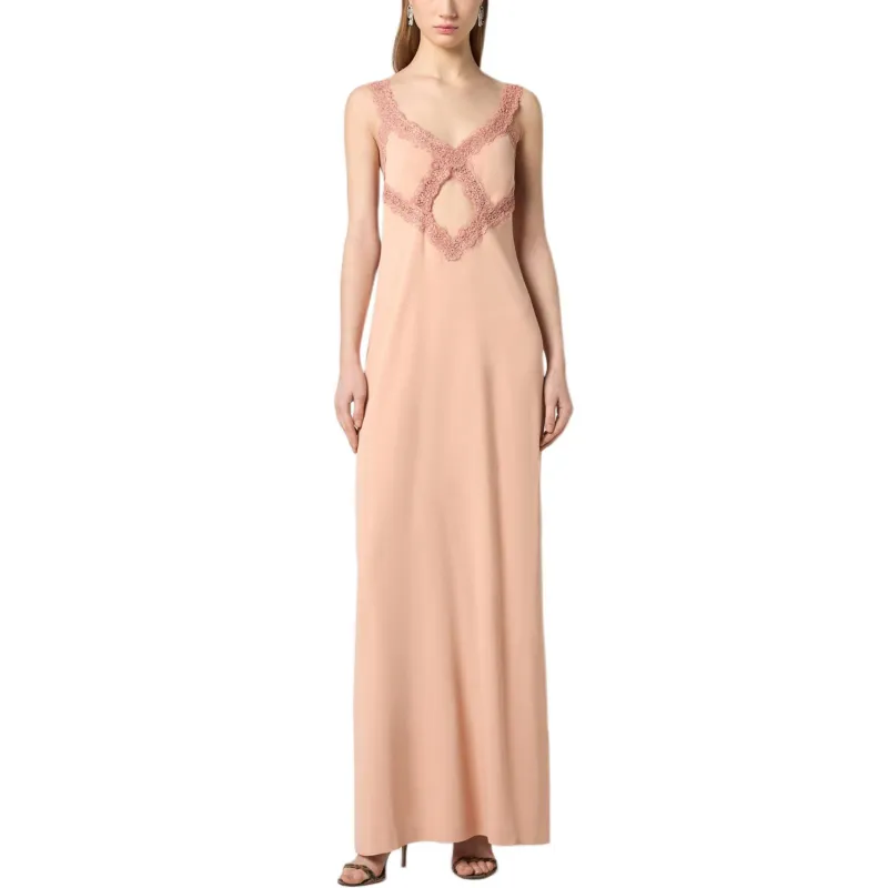 Blumarine Lace Trim Cut Out Detailed Maxi Dress-3