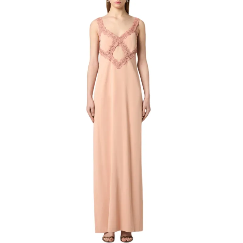 Blumarine Lace Trim Cut Out Detailed Maxi Dress-1