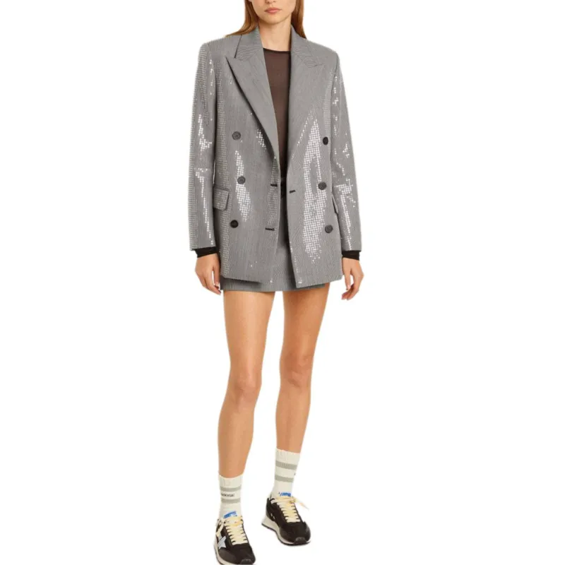 Golden Goose Double Breasted Houndstooth Sequinned Boyfriend Jacket-2