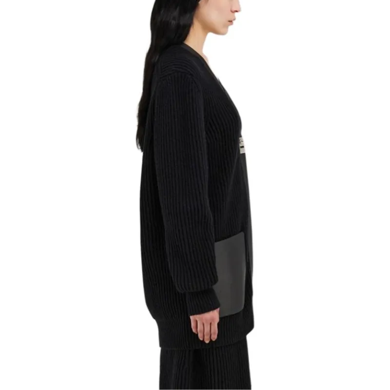 Ferragamo Leather Trimmed V Neck Cardigan-4