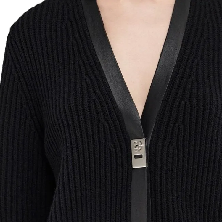 Ferragamo Leather Trimmed V Neck Cardigan-5