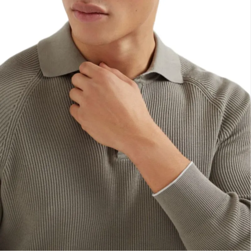 Brunello Cucinelli Ribbed knit Polo Shirt-4