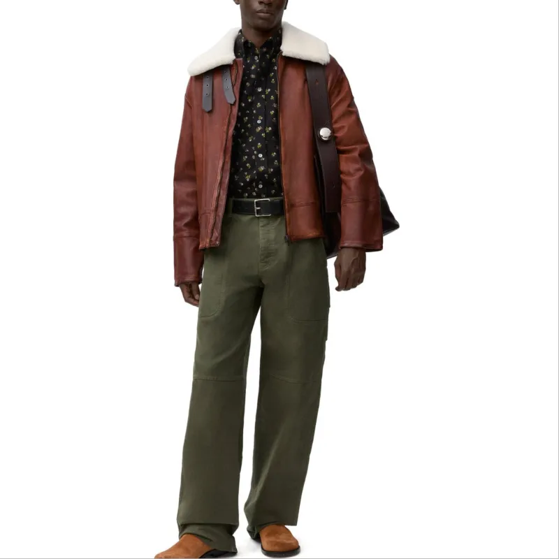 LOEWE FW42 Leather Jacket Men's Brown-1