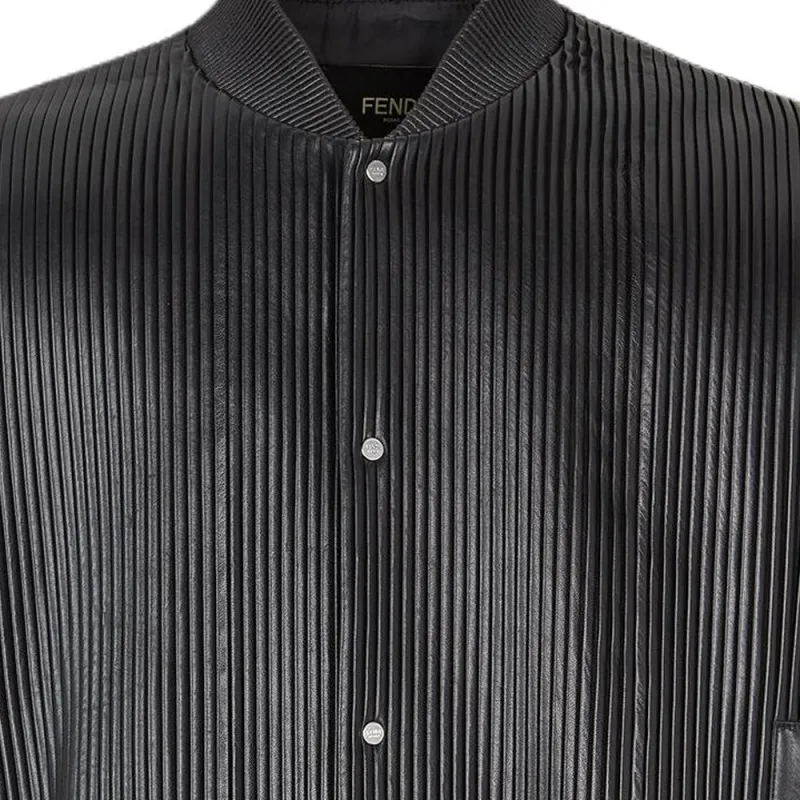FENDI Leather Jacket Men's Black-5