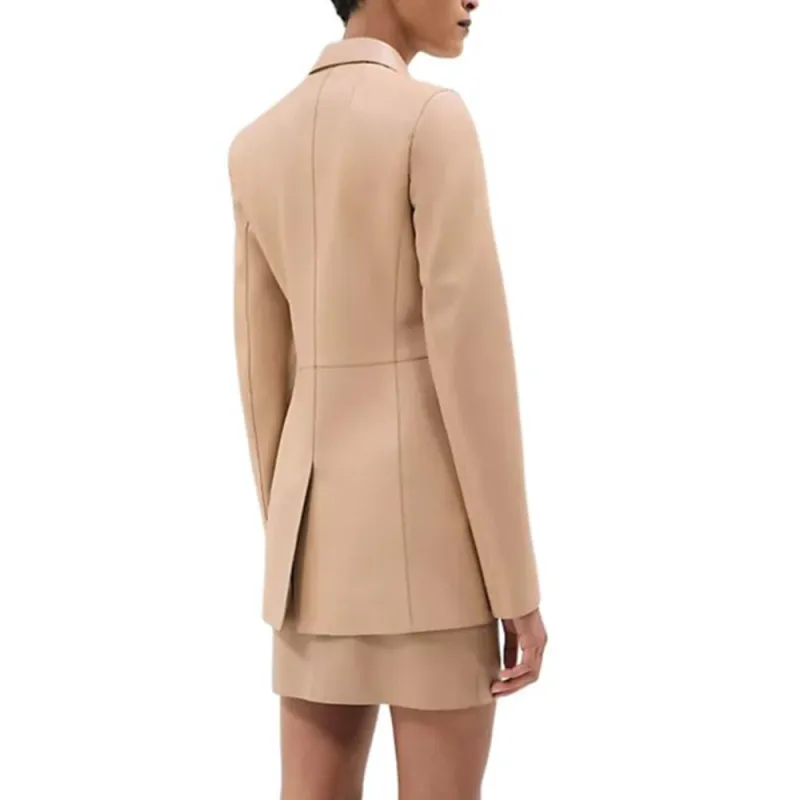 HERMES Leather Jacket Women's Camel-1