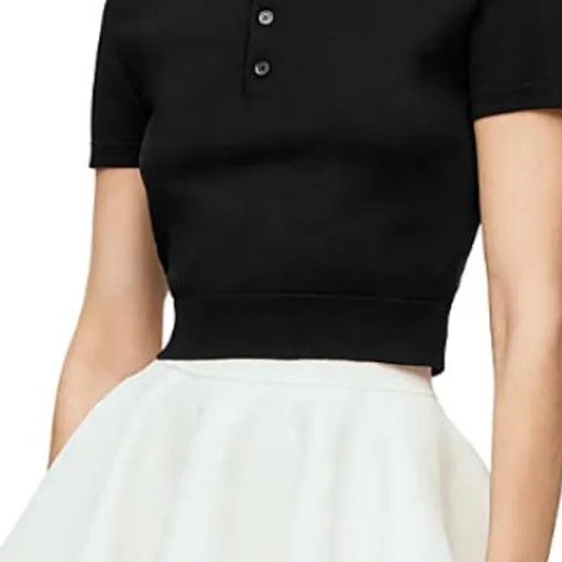 LOEWE Cropped Silk Polo Sweater Black-5