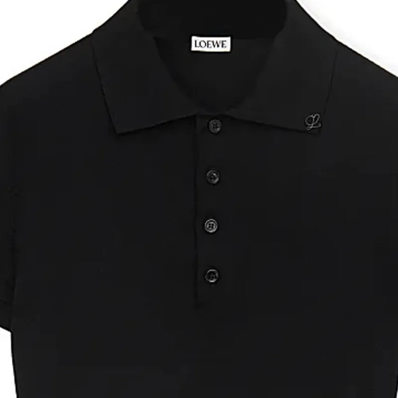 LOEWE Cropped Silk Polo Sweater Black-4