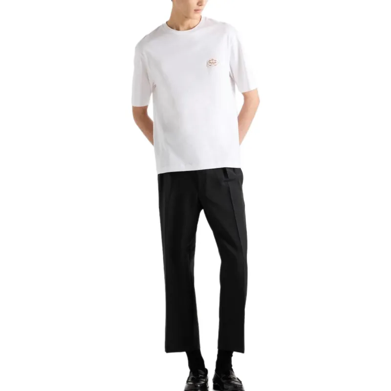 PRADA Logo Embroidered Short Sleeved T Shirt-1