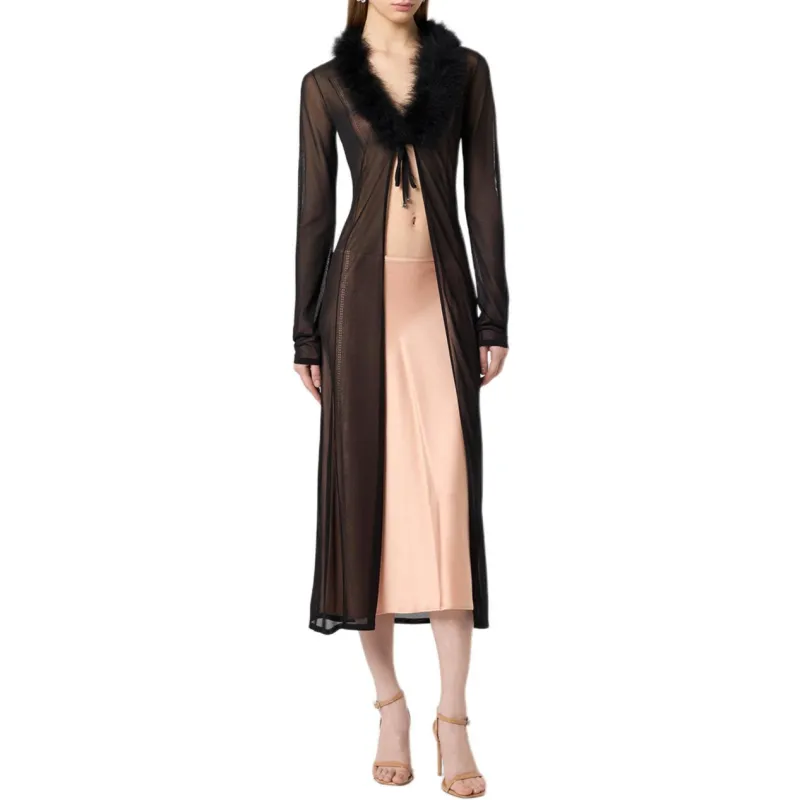 Blumarine Feather Trim Sheer Coat-3