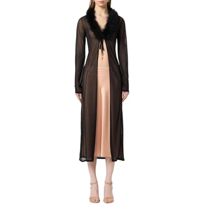 Blumarine Feather Trim Sheer Coat-1