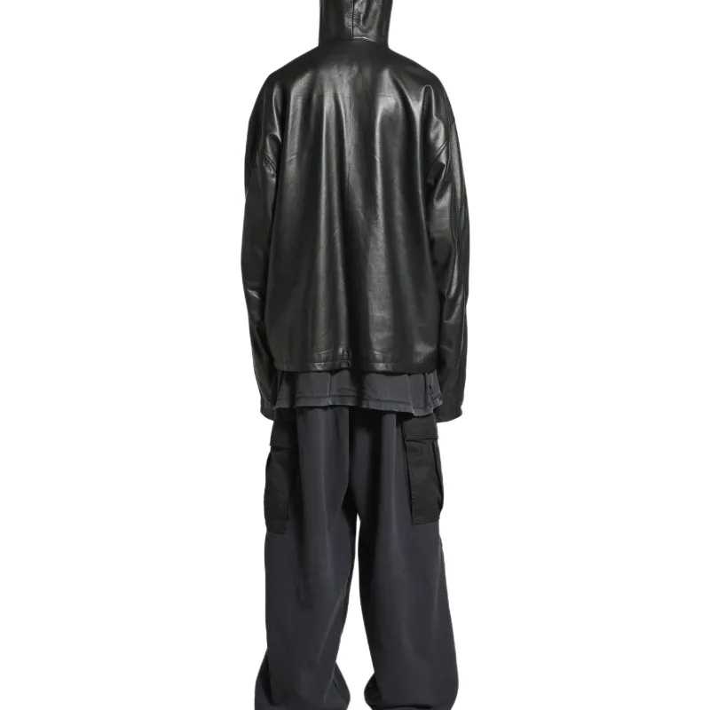 Balenciaga Leather Jacket Men's Loose Fit Black-3