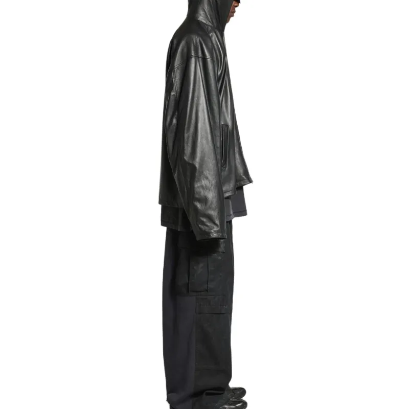 Balenciaga Leather Jacket Men's Loose Fit Black-5