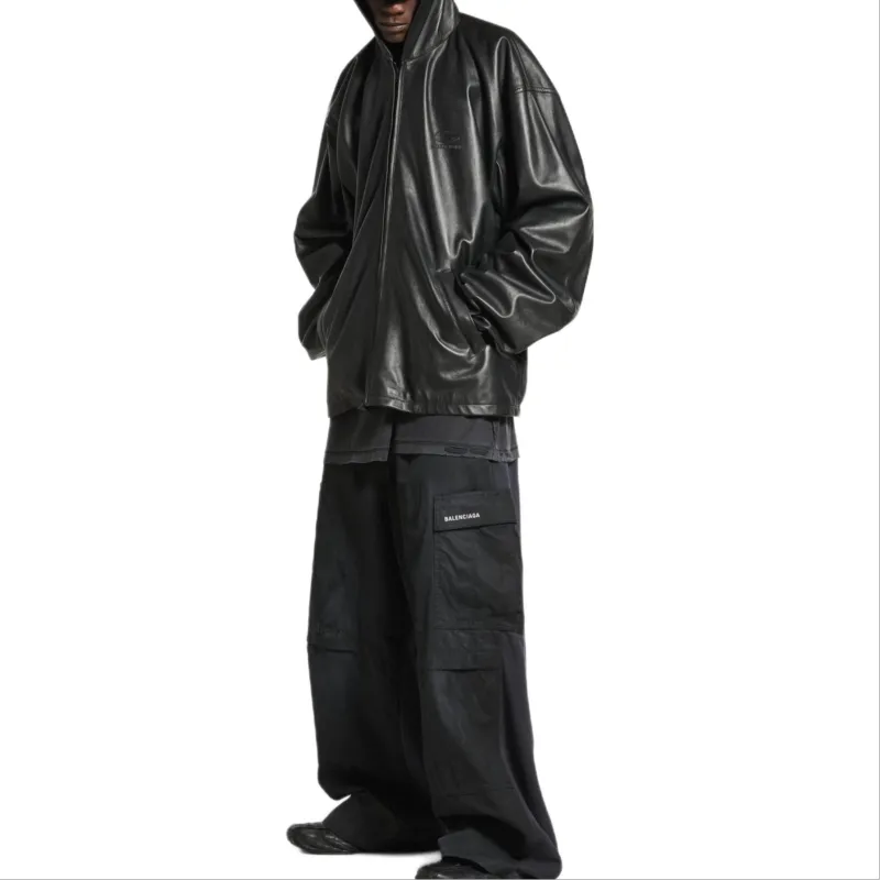 Balenciaga Leather Jacket Men's Loose Fit Black-4