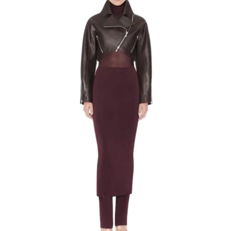 Alaia Leather Jacket Women's Brown-1