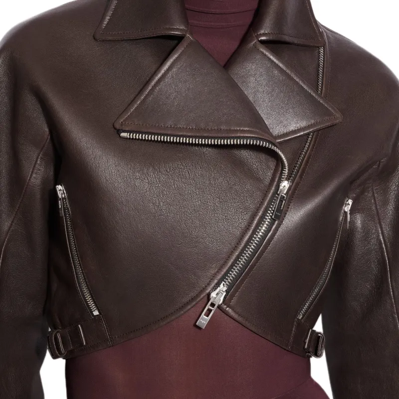 Alaia Leather Jacket Women's Brown-4
