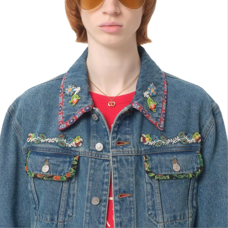 Valentino Printed trim Denim Jacket-6