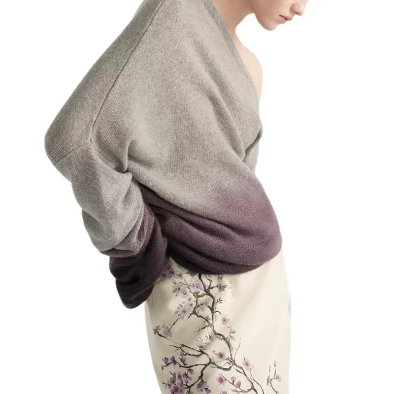 DIOR FW25 Cashmere Sweater Women's Gray Purple-2