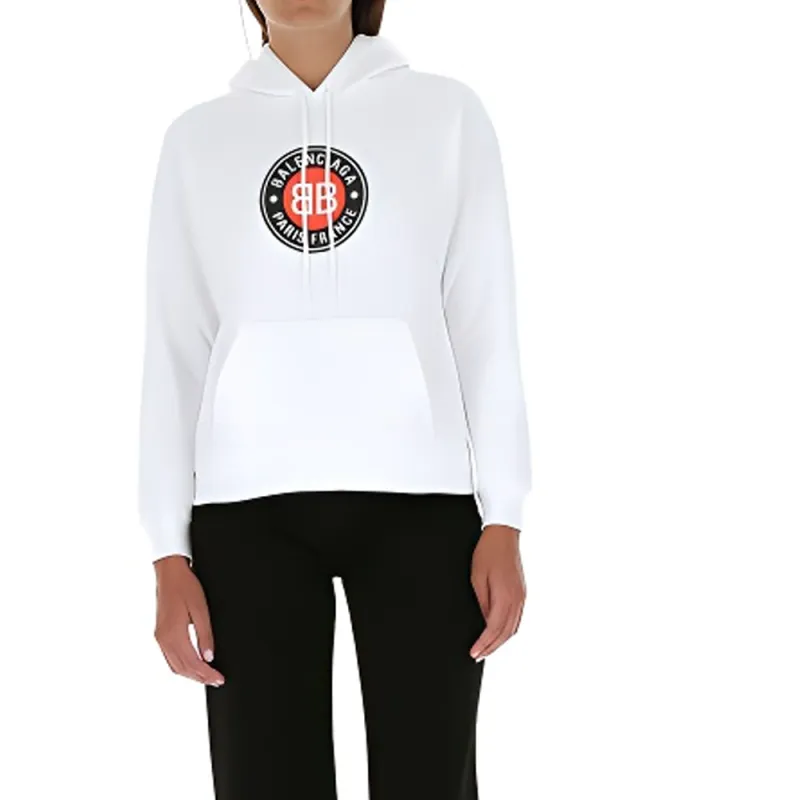 Balenciaga Logo Printed Hoodie 'White'-5