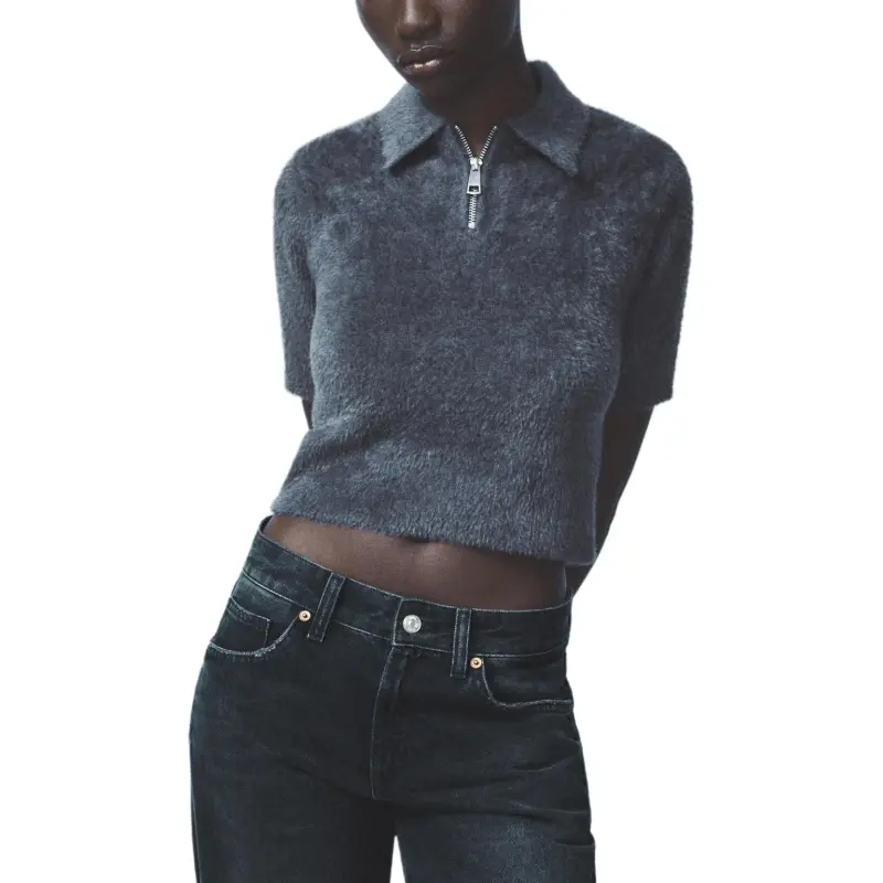 ZARA Polo Shirt Women's Dark Gray-4